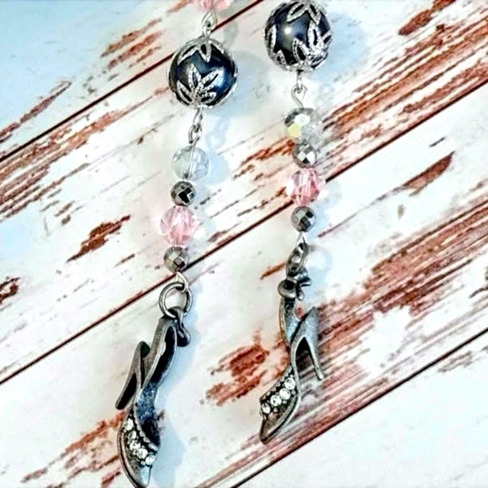 Silver Slipper Beaded Earrings